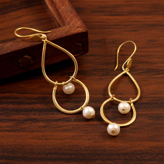 Beautiful Collection Of Freshwater White Pearls Beads Gold Plated Dangle Earrings