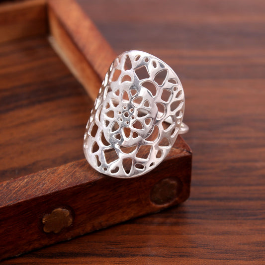 Solid 925 Sterling Silver Designer Mandala Ring For Women Minimalist Ring Flower Of Life Ring Filigree Stackable Silver Ring For Gift Her