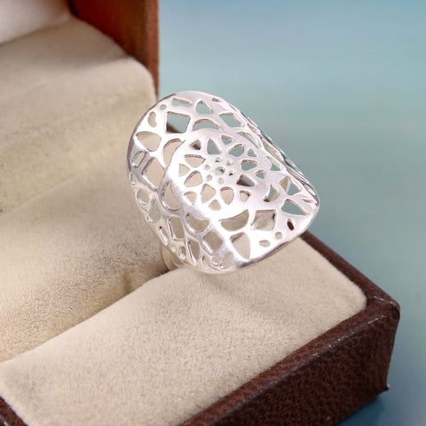 Solid 925 Sterling Silver Designer Mandala Ring For Women Minimalist Ring Flower Of Life Ring Filigree Stackable Silver Ring For Gift Her