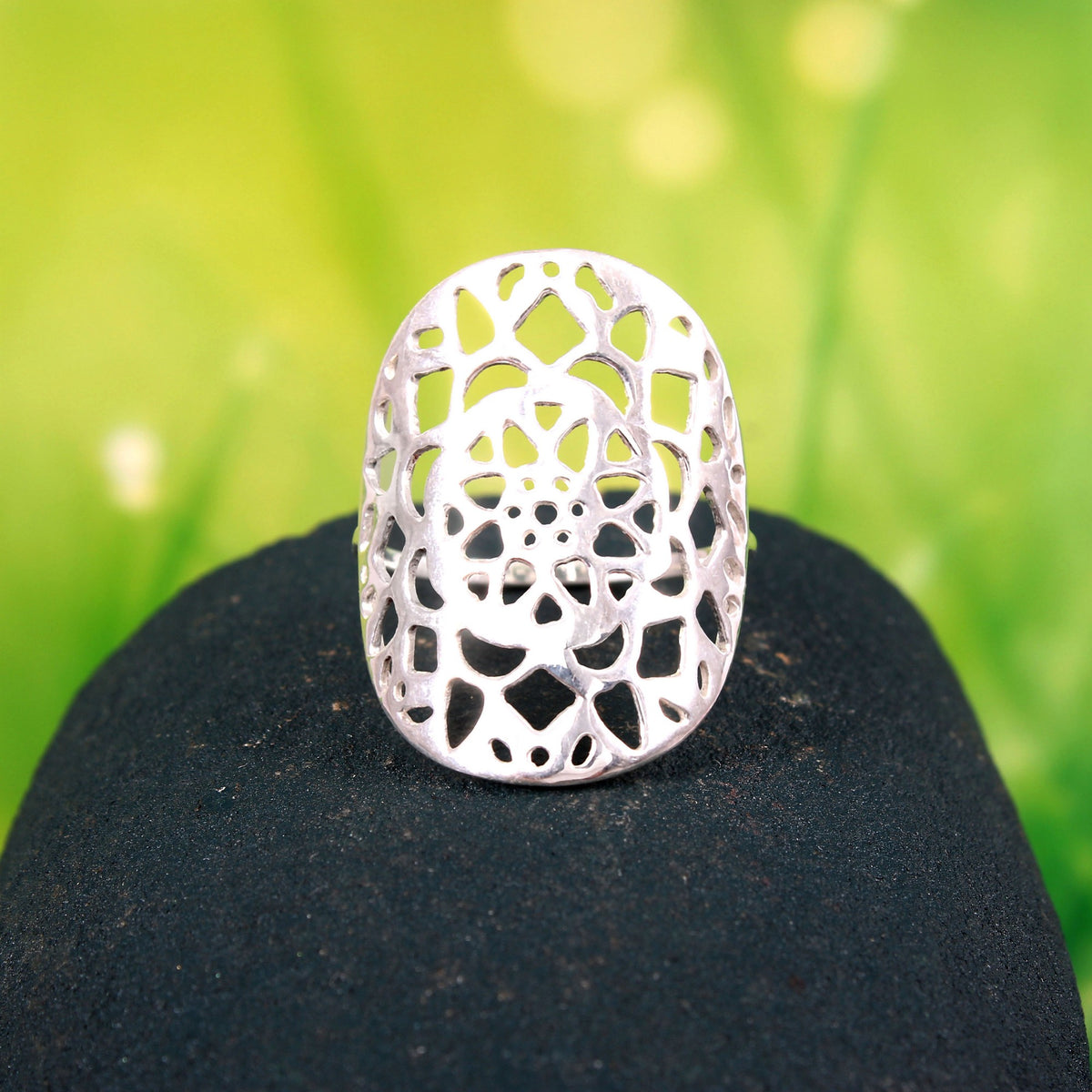 Solid 925 Sterling Silver Designer Mandala Ring For Women Minimalist Ring Flower Of Life Ring Filigree Stackable Silver Ring For Gift Her