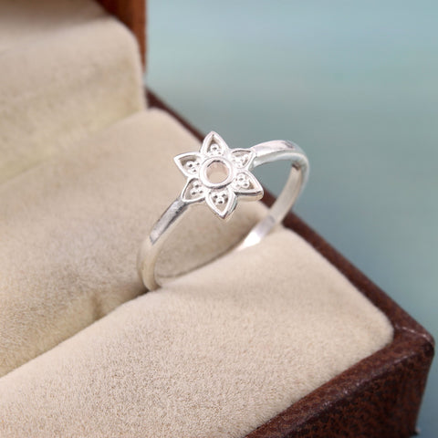 Solid 925 Sterling Silver Handmade Flower Design Band Ring