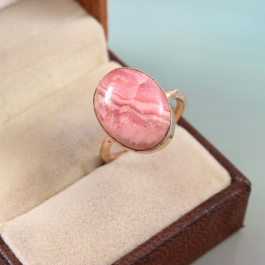 925 Sterling Silver Handmade Rhodochrosite Gemstone Oval Shape Rose Gold Rings For Women