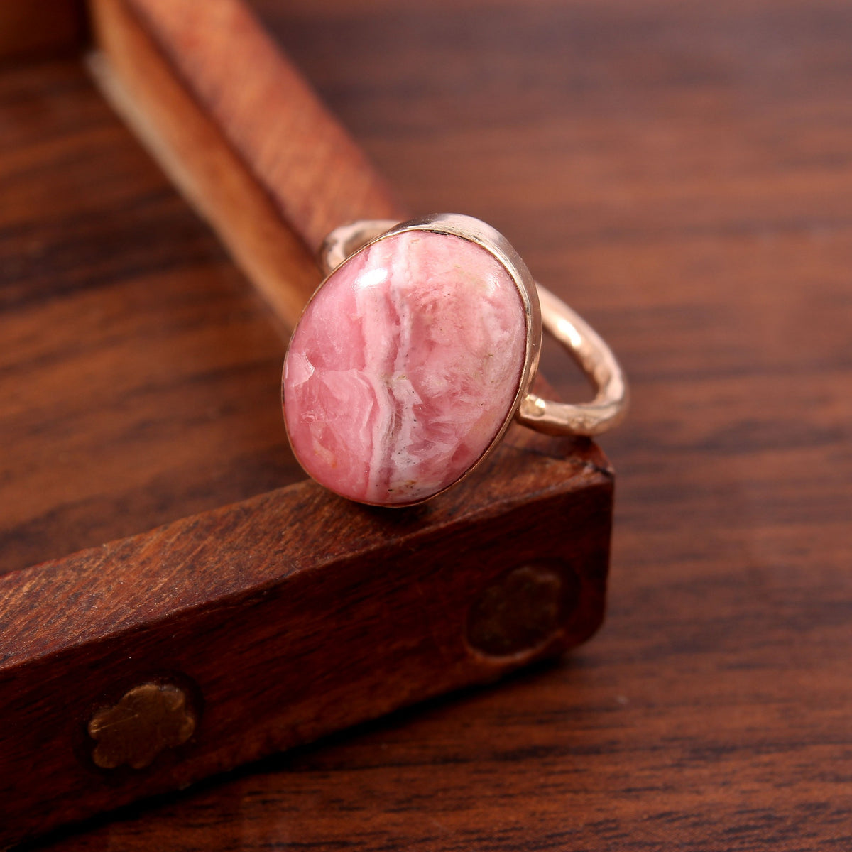 925 Sterling Silver Handmade Rhodochrosite Gemstone Oval Shape Rose Gold Rings For Women