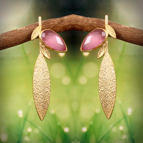 Unique Indian Design Monalisa Gemstone Gold Plated Earrings For Women