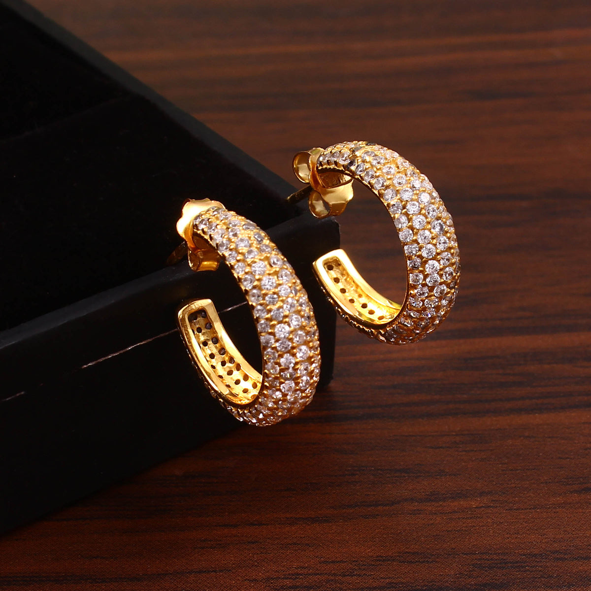 Sterling Silver Indian Design Gold Plated Cubic Zircon Studs For Women