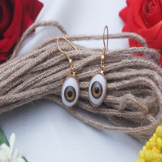 925 Sterling Silver Brown Evil Eye Gold Plated Dangle & Drop Earring