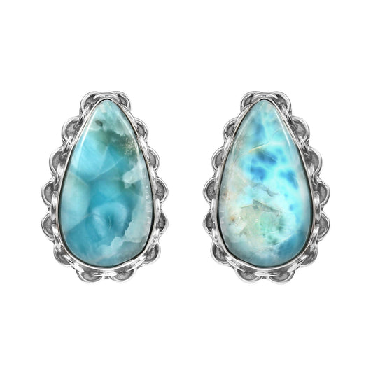 Solid 925 Sterling Silver Pear Shape Larimar Earring by Jewelldiro