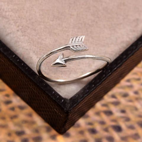 Solid 925 Sterling Silver Adjustable Handmade Arrow Plain Ring For Women