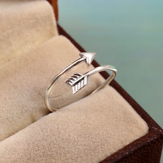 Solid 925 Sterling Silver Adjustable Handmade Arrow Plain Ring For Women