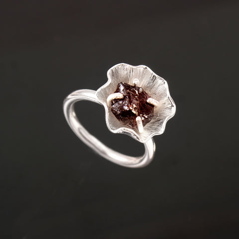 925 Sterling Silver Handmade Raw Garnet Flower Prong Setting Rings For Women