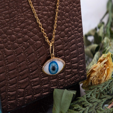 925 Sterling Silver Handmade Cubic Zircon Blue Evil Eye Gold Plated Pendant & Necklace