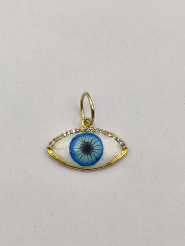 925 Sterling Silver Handmade Cubic Zircon Blue Evil Eye Gold Plated Pendant & Necklace