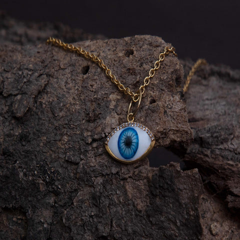 925 Sterling Silver Handmade Cubic Zircon Blue Evil Eye Gold Plated Pendant & Necklace