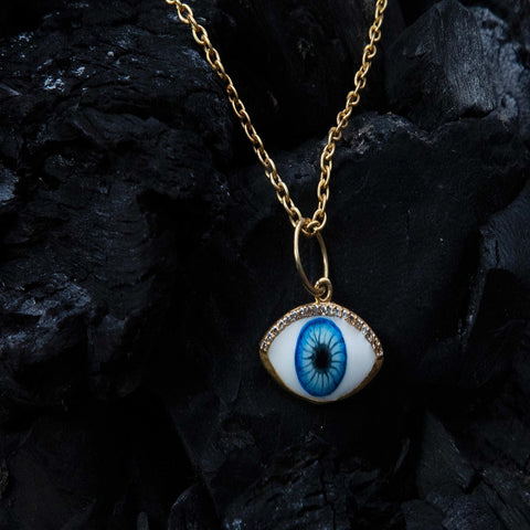 925 Sterling Silver Handmade Cubic Zircon Blue Evil Eye Gold Plated Pendant & Necklace