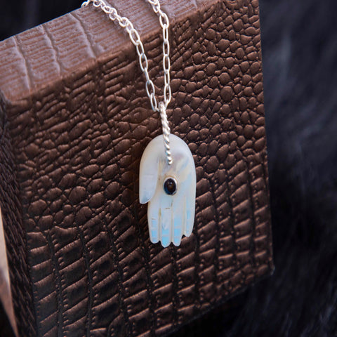 Fatima Hand Rainbow Moonstone Hamsa 925 Sterling Silver Pendant Necklace