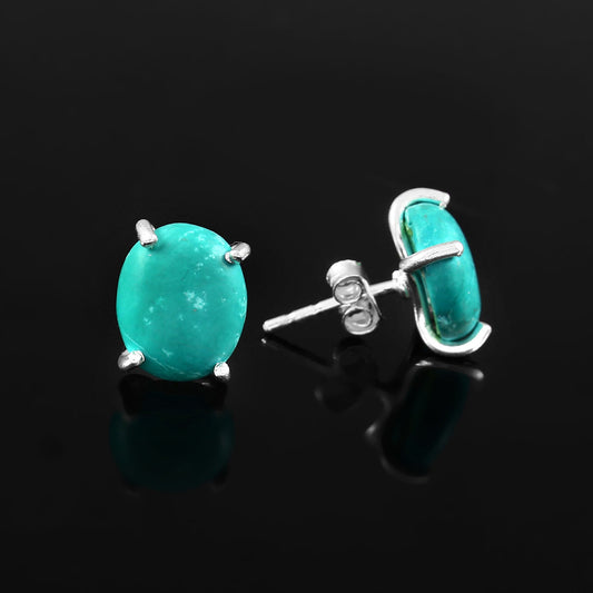 Solid 925 Sterling Silver Oval Shape Arizona Turquoise Stud Earrings