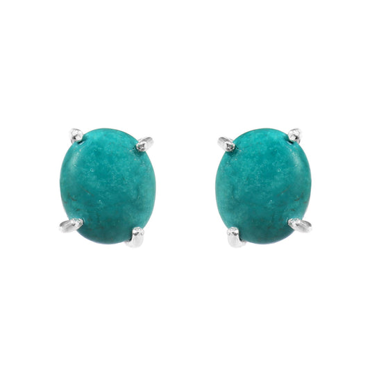 Solid 925 Sterling Silver Oval Shape Arizona Turquoise Stud Earrings