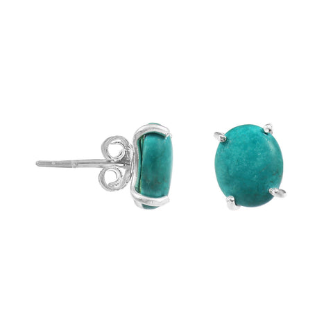 Solid 925 Sterling Silver Oval Shape Arizona Turquoise Stud Earrings