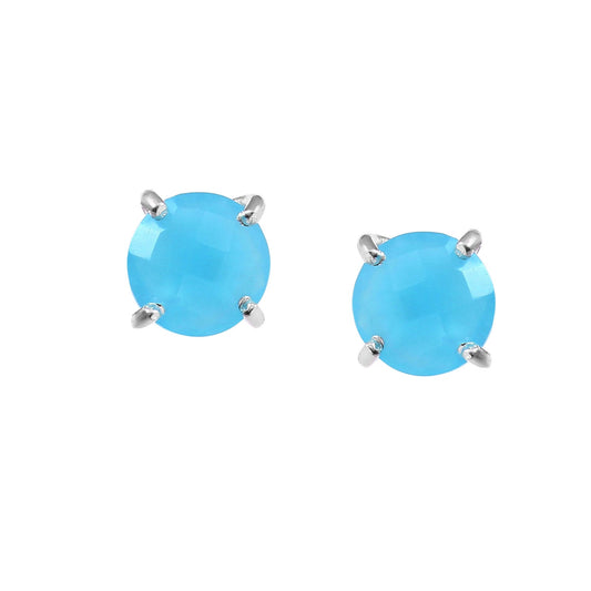 925 Sterling Silver Handmade Round Turquoise Stud Earrings