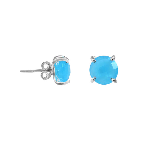 925 Sterling Silver Handmade Round Turquoise Stud Earrings