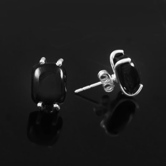 925 Sterling Silver Handmade Natural Black Onyx Stud Earrings For Women