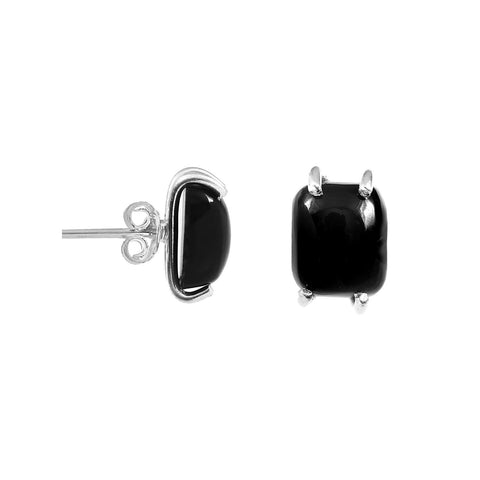 925 Sterling Silver Handmade Natural Black Onyx Stud Earrings For Women