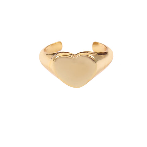 925 Sterling Silver Adjustable Gold Plated Heart Ring For Women & Men