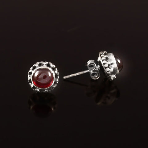 Solid 925 Sterling Silver Red Garnet Post Stud Earrings For Girls