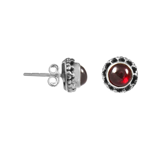 Solid 925 Sterling Silver Red Garnet Post Stud Earrings For Girls