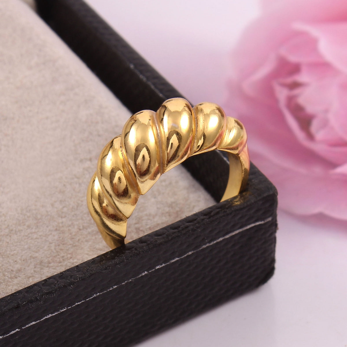 925 Sterling Silver Handmade Handmade Minimalist Dome Golden Croissant Ring