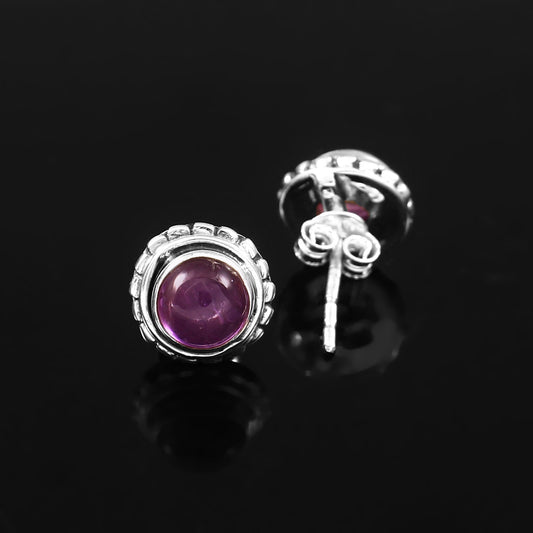 Solid 925 Sterling Silver Amethyst Post Stud Earrings For Girls