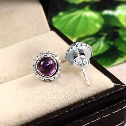 Solid 925 Sterling Silver Amethyst Post Stud Earrings For Girls