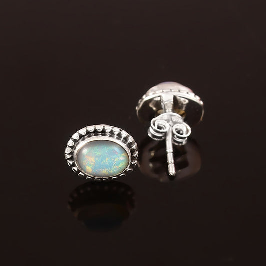 Solid 925 Sterling Silver Oval Shape Ethiopian Opal Earrings Studs