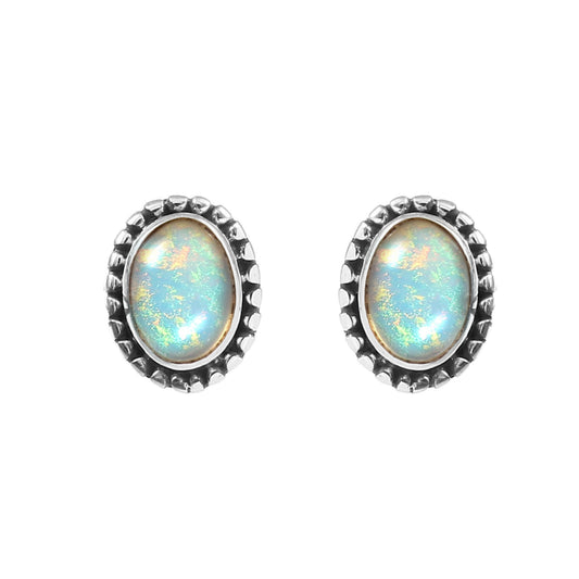 Solid 925 Sterling Silver Oval Shape Ethiopian Opal Earrings Studs