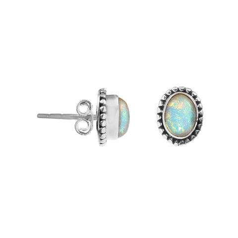 Solid 925 Sterling Silver Oval Shape Ethiopian Opal Earrings Studs