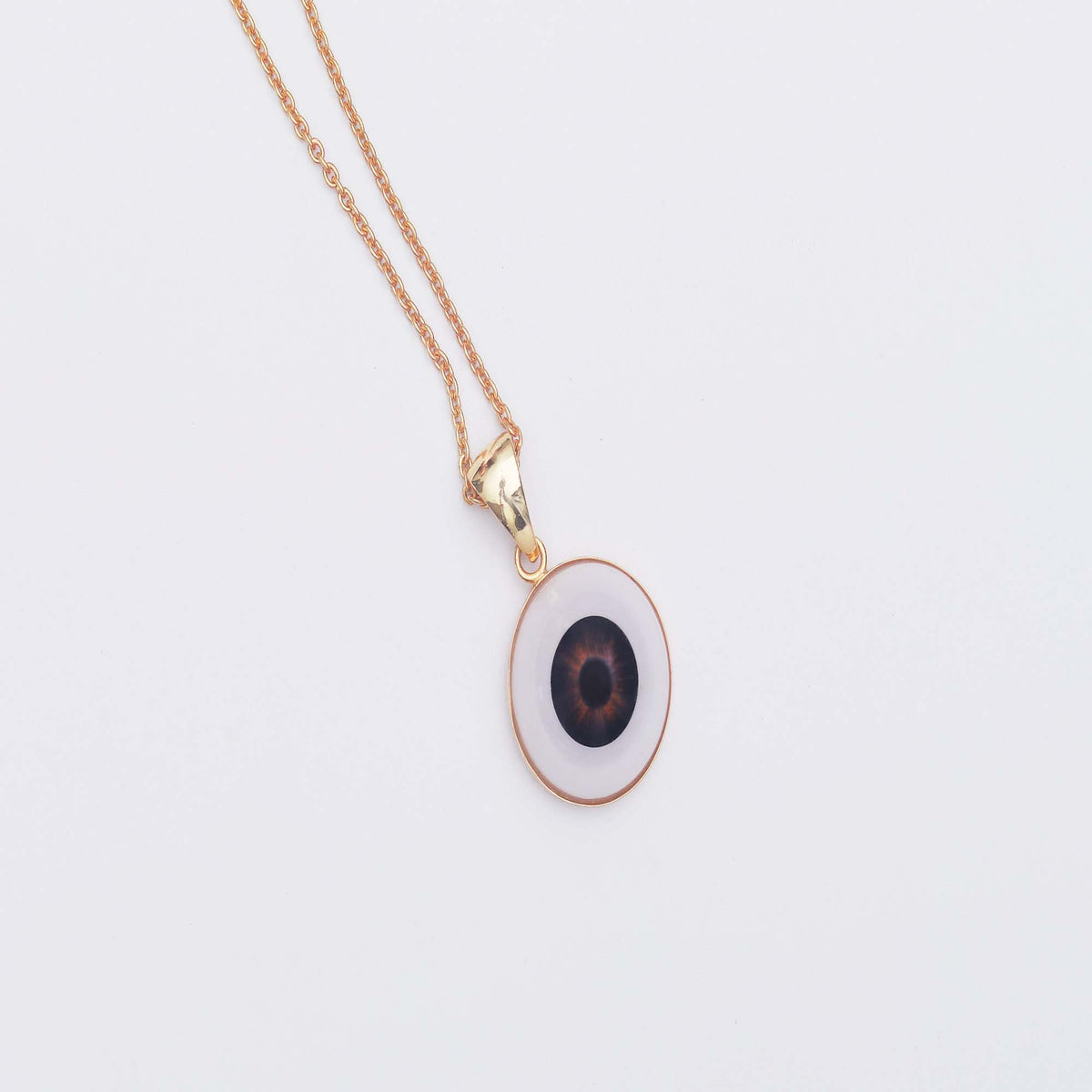 925 Sterling Silver Handmade Round Shape Brown Evil Eye Necklace