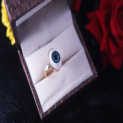 Evil Eye Silver Adjustable Ring, 925 Sterling Silver Eye Rings For Men & Women Handmade Jewelry For Her Evil Eye Gold Plated Ring