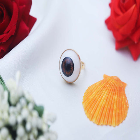 925 Sterling Silver Handmade Brown Eye Round Shape Gold Plated Ring