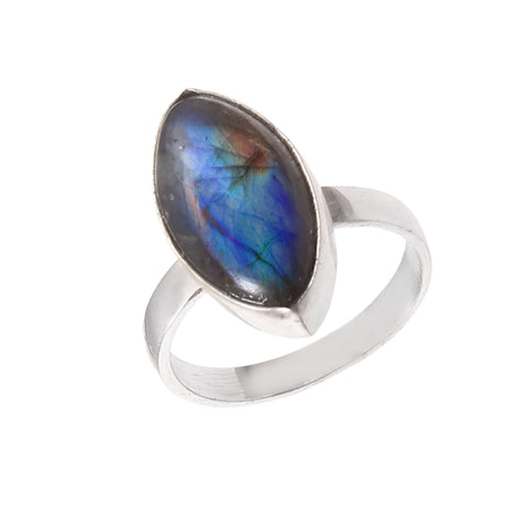 Solid 925 Sterling Silver Handmade Marquise Shape Fire Labradorite Ring For Gift