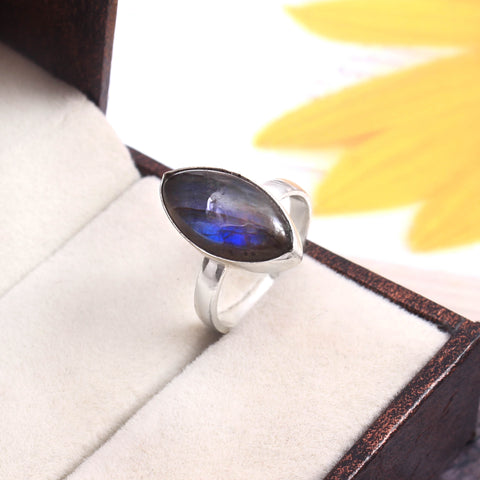 Solid 925 Sterling Silver Handmade Marquise Shape Fire Labradorite Ring For Gift