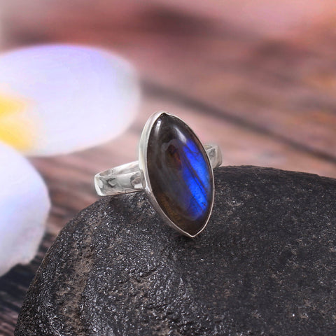 Solid 925 Sterling Silver Handmade Marquise Shape Fire Labradorite Ring For Gift