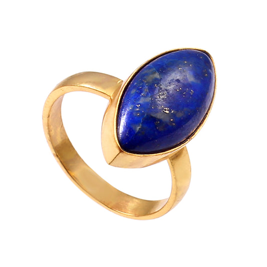 925 Sterling Silver Handmade Marquise Shape Lapis Lazuli Gold Plated Ring