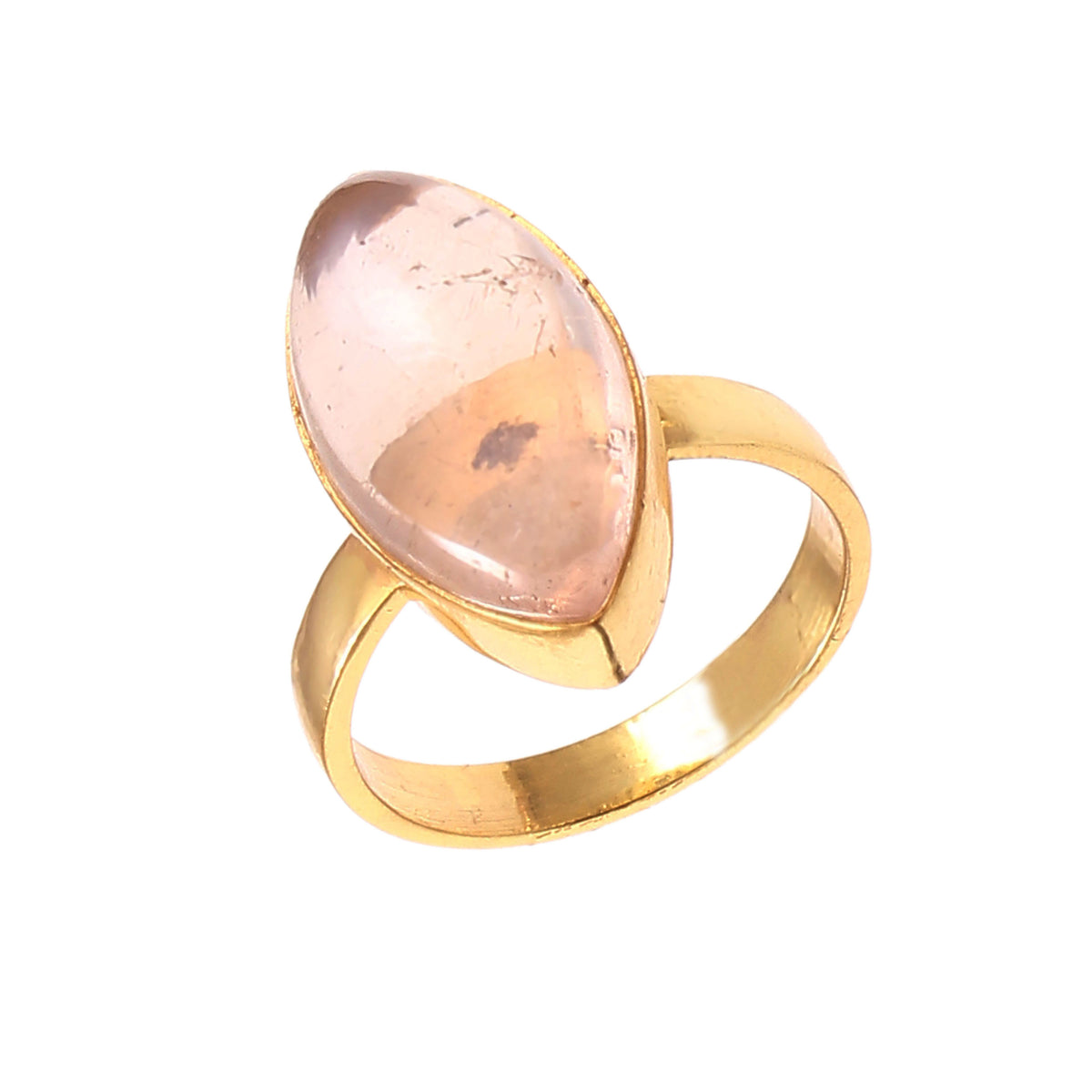 925 Sterling Silver Handmade Marquise Cut Rose Quartz Gold Plated love Ring