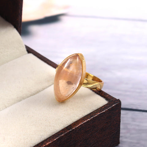 925 Sterling Silver Handmade Marquise Cut Rose Quartz Gold Plated love Ring