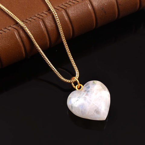 925 Sterling Silver Handmade Rainbow Moonstone Heart Shape Pendant With Chain