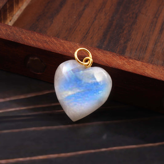 925 Sterling Silver Handmade Rainbow Moonstone Heart Shape Pendant