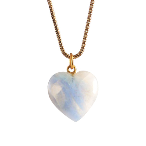 925 Sterling Silver Handmade Rainbow Moonstone Heart Shape Pendant With Chain