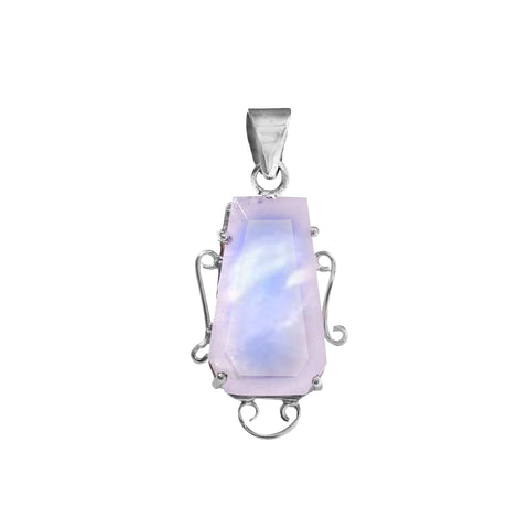 925 Sterling Silver Coffin Rainbow Moonstone Pendant With Chain