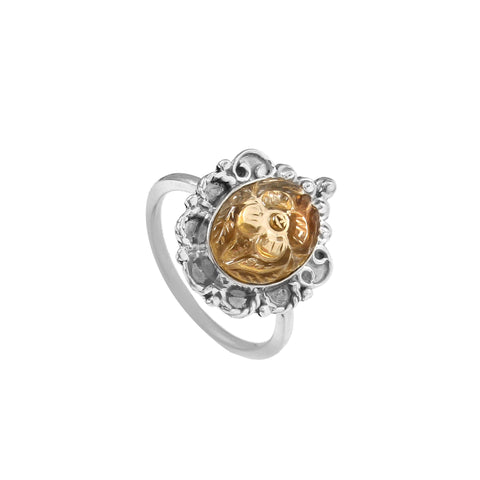 925 Sterling Silver Handmade Flower Design Natural Citrine Gemstone Ring