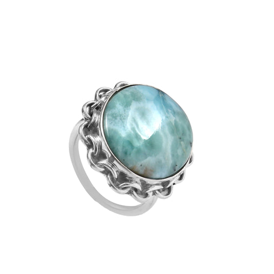 Solid 925 Sterling Silver Handmade Oxidized Oval Larimar Rings For Women